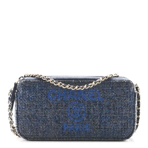 CHANEL Canvas Small Deauville Clutch With Chain Blue